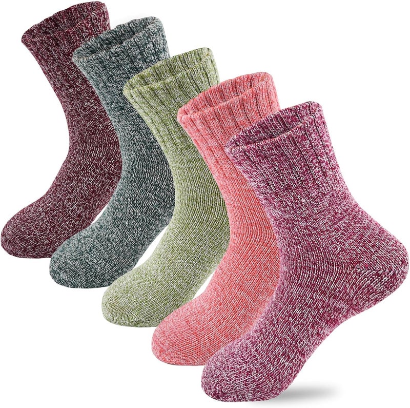 Lisacool 5 Pairs Womens Wool Socks - Winter Warm Socks - Thick Thermal Knit Vintage Cozy Crew Soft Gifts for Women - Image 1